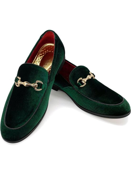 Other - Men's Green Velvet Glitter Suede Gold Bit Slip On Loafer Slipper Dress Shoes